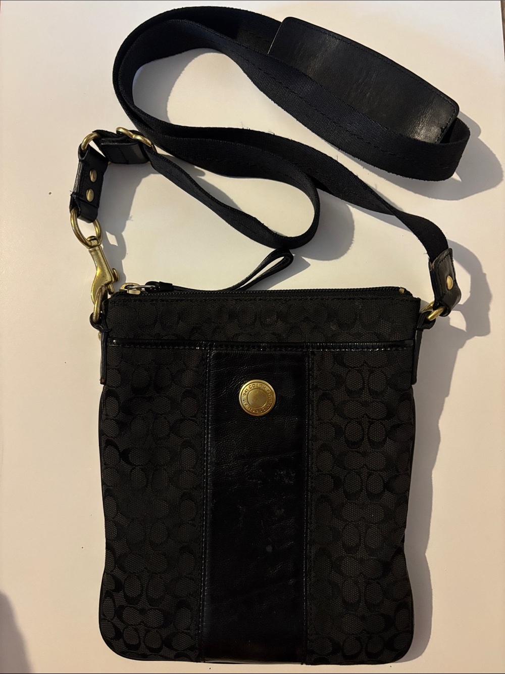 Coach Black Signature Jacquard Crossbody Bag Vintage Y2K Brass Hardware